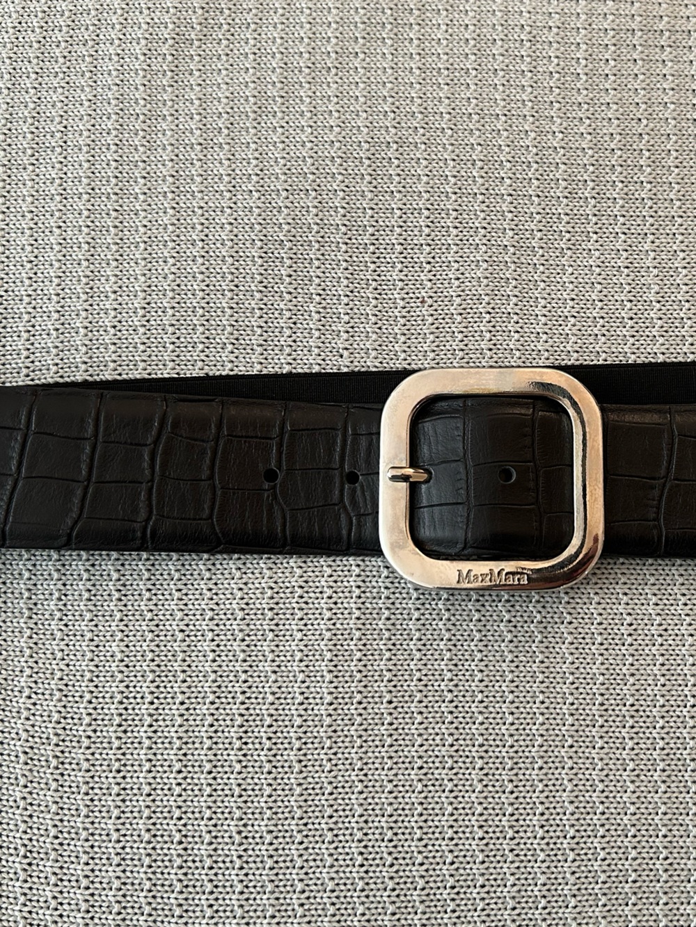 MaxMara Black Elastic Wide Waist Belt Leather Silver Buckle Size M Italy
